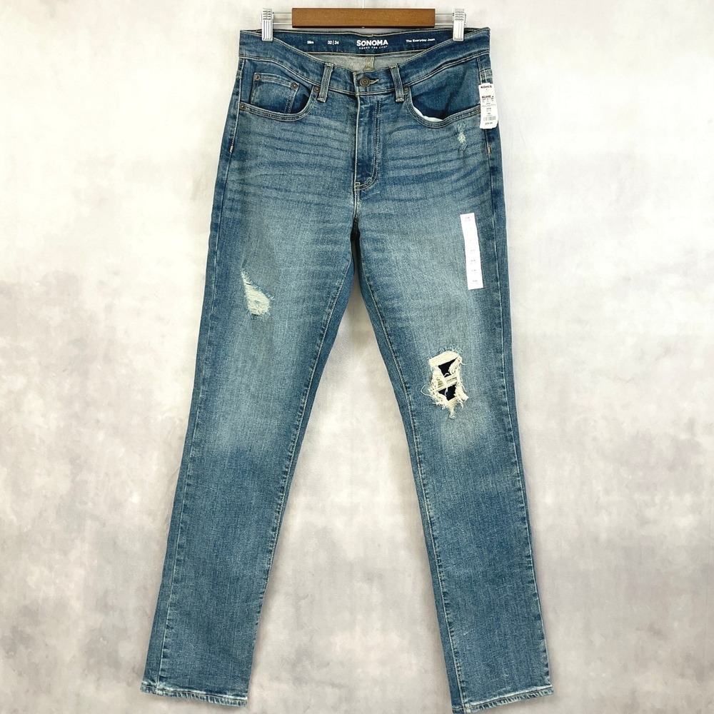 Sonoma Mens Jeans 32x34 Slim Distressed Denim Everyday Casual Streetwear Grunge